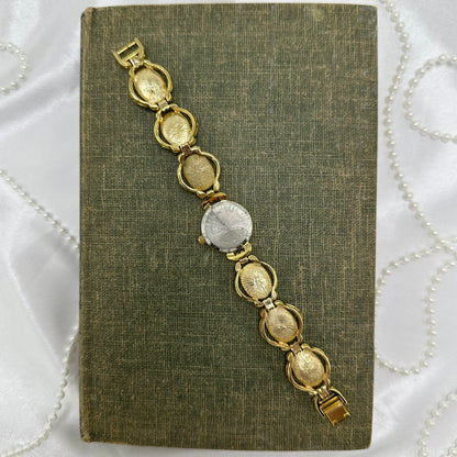 Vintage Gold Scarab Watch with Mother of Pearl Dial