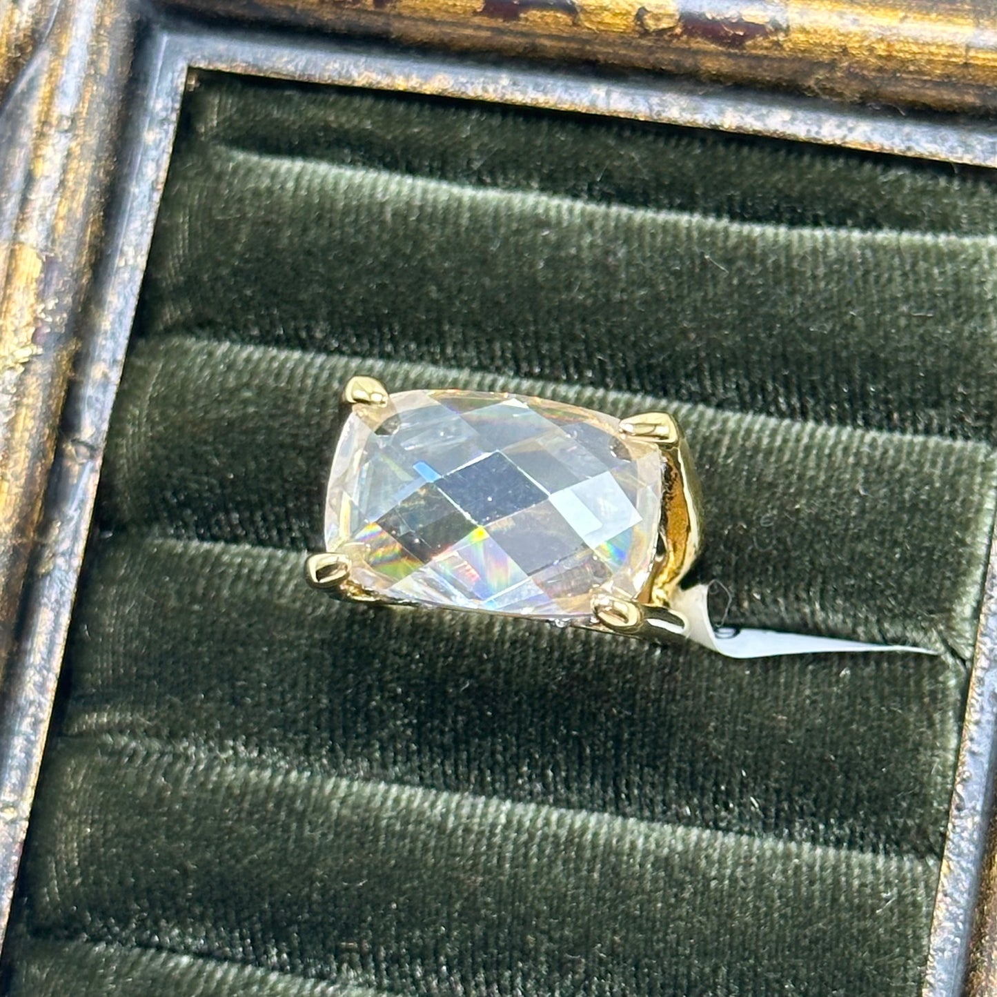 Large Clear Cubic Zirconia Stone Vintage Deadstock Ring 14k Gold Electroplated