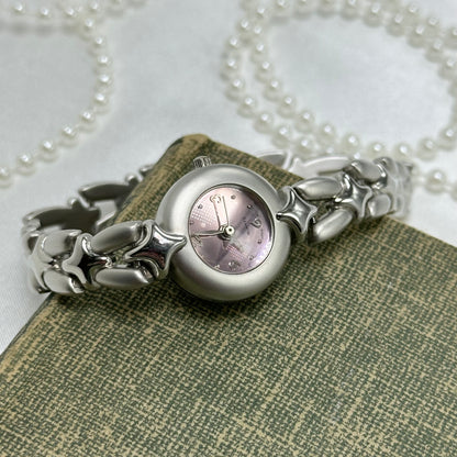 Silver Watch with Pink Bubble Dial