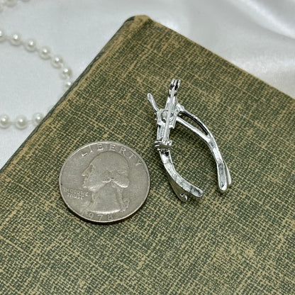 Silver Blue Stone and Pearl Wishbone Brooch