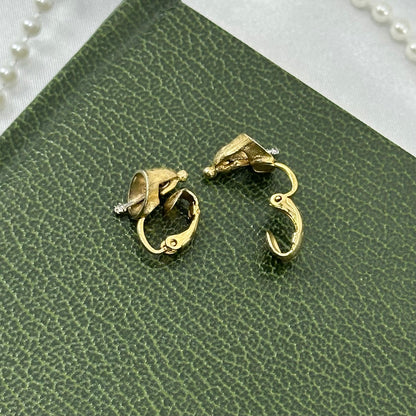 Dainty Gold Bells with Rhinestones Avon Clip On Earrings