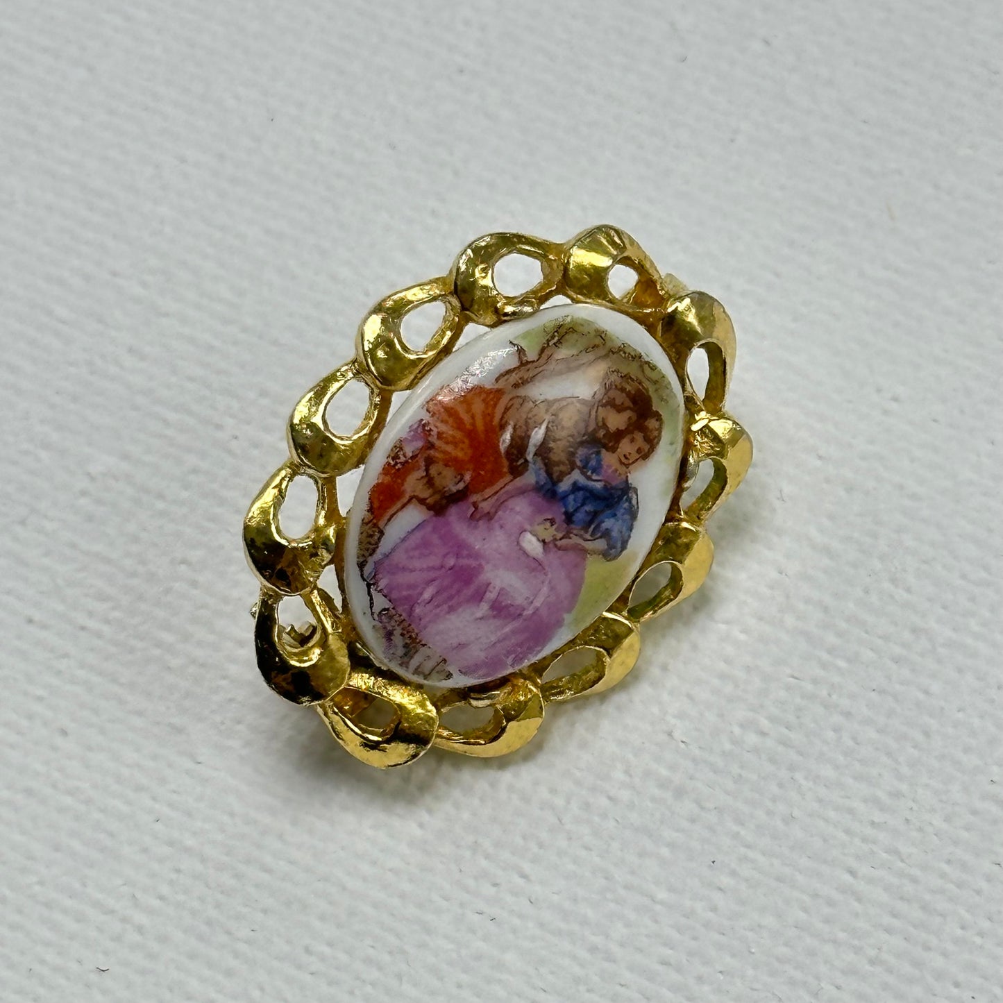 Limoges France Painted Porcelain Female Gold Brooch