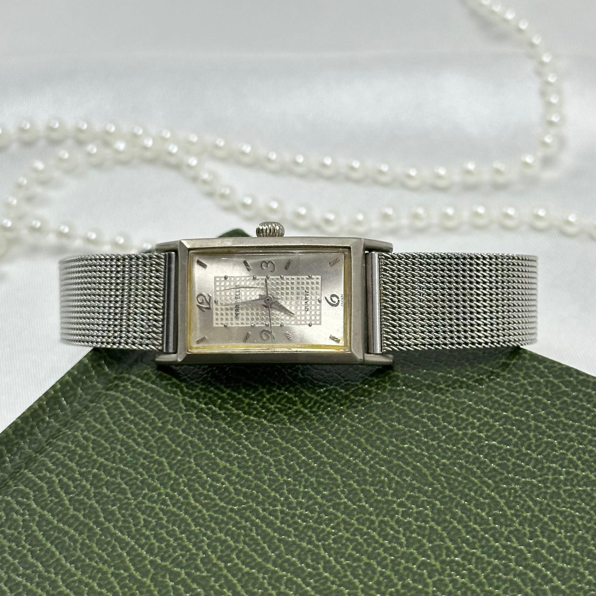 Silver Rectangular Dial Watch with Metal Mesh Band
