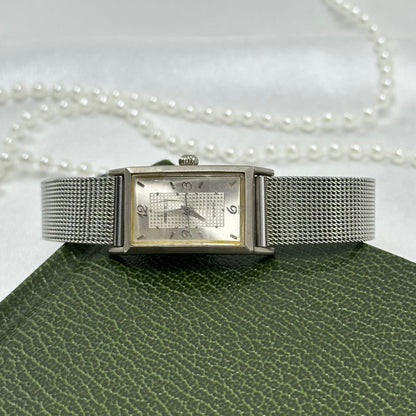 Silver Rectangular Dial Watch with Metal Mesh Band
