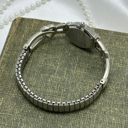 Silver Watch with Heart Band and Teal Dial