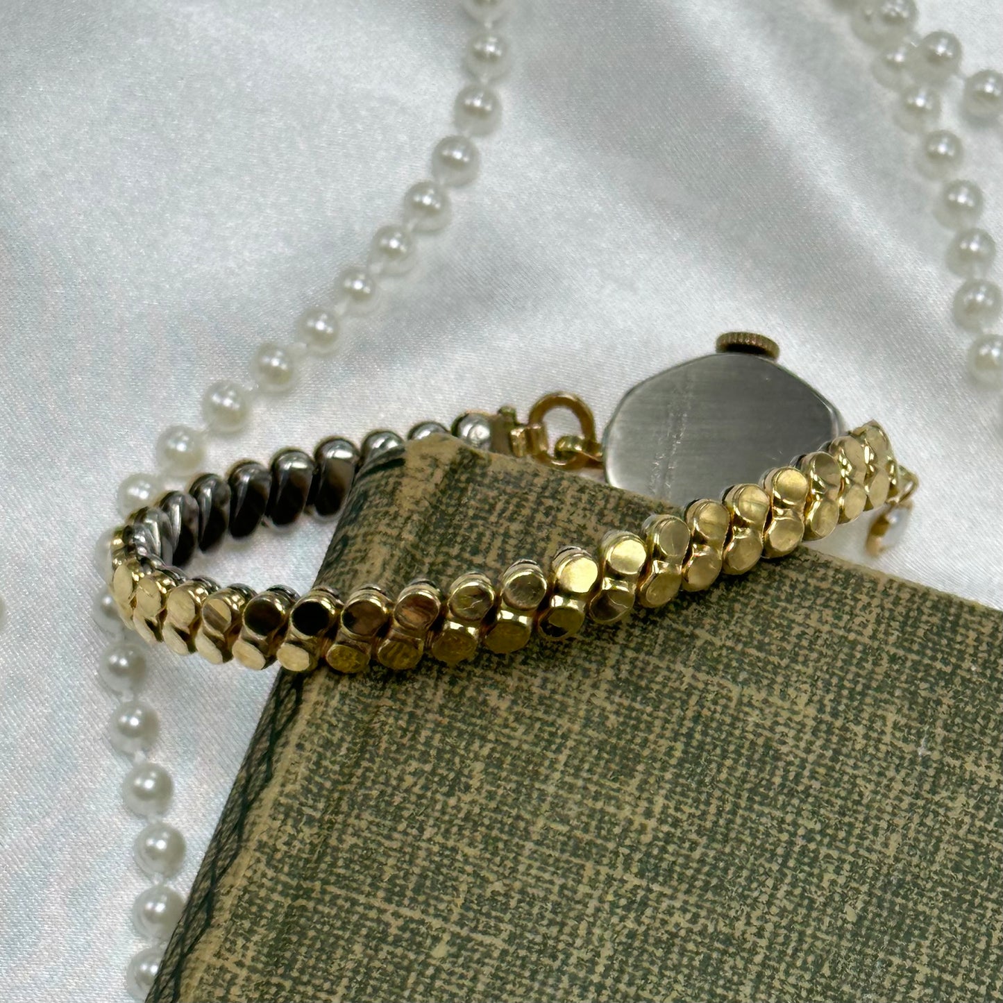 Dainty Vintage Gold Timex Wind-Up Watch with Pearl Charm