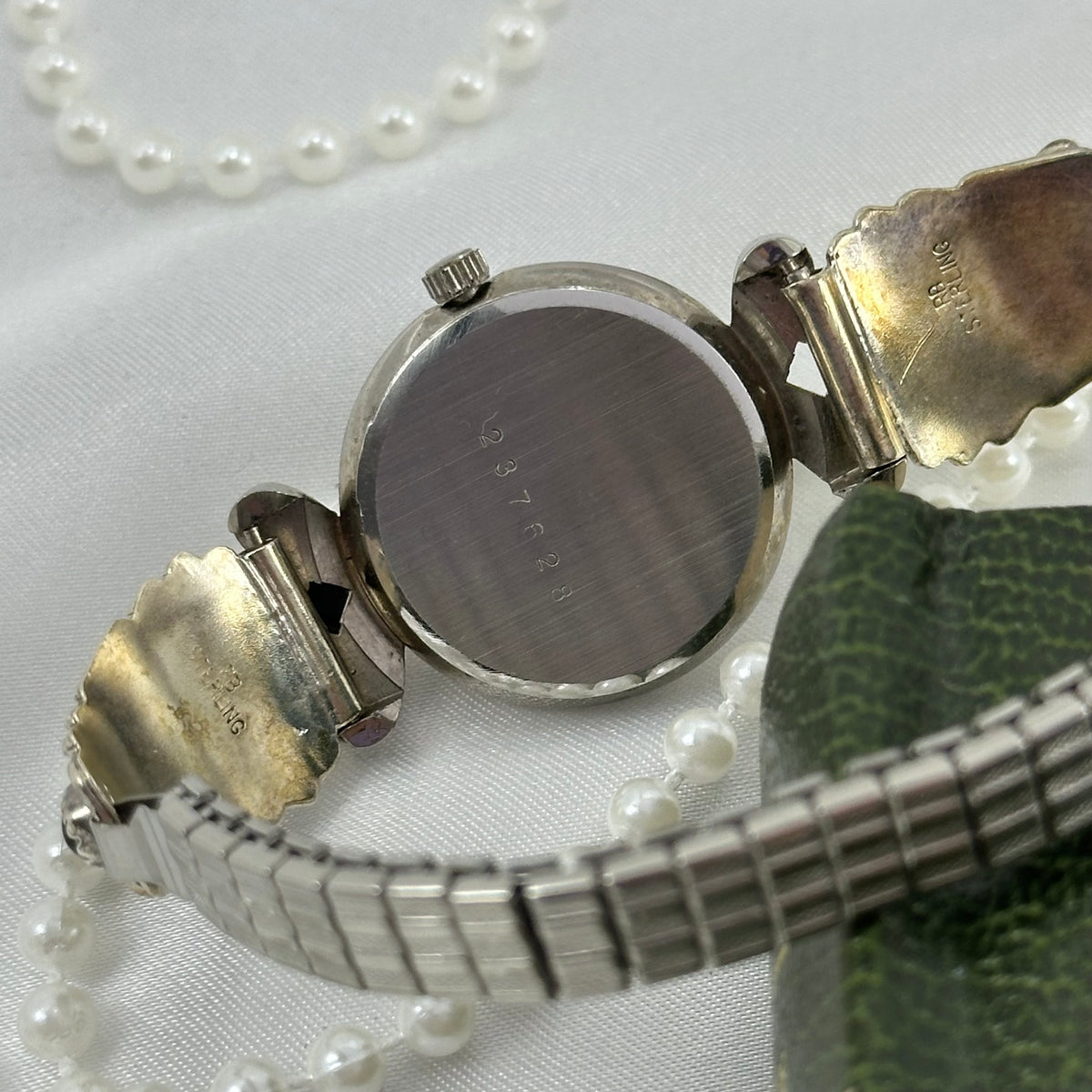 Onyx and Sterling Silver Watch with Black Dial