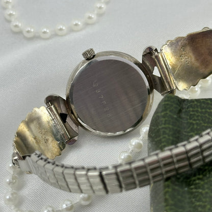 Onyx and Sterling Silver Watch with Black Dial