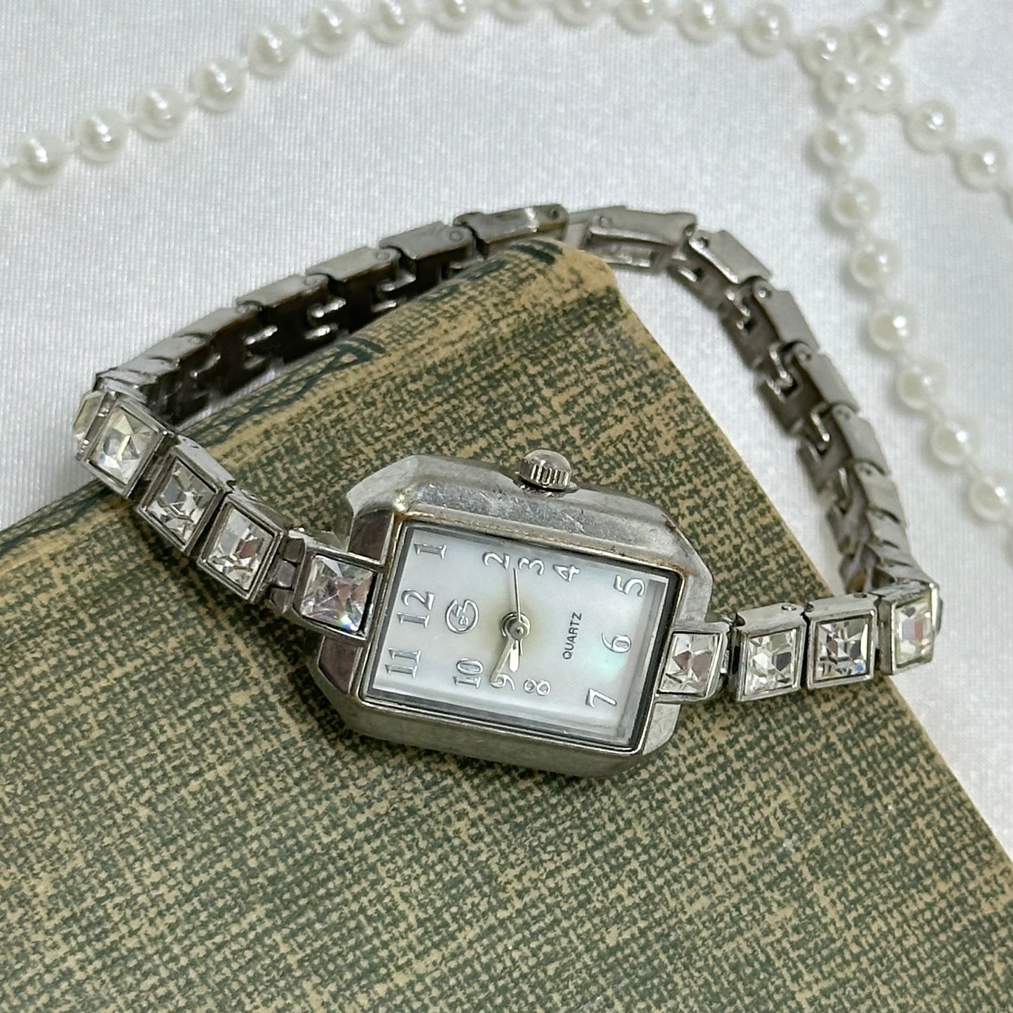 Diamanté Silver Watch with Mother of Pearl Dial