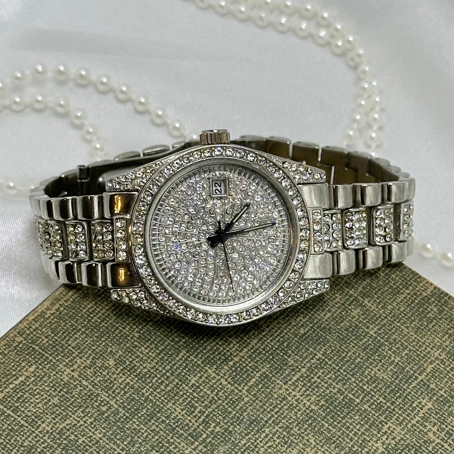 Silver Iced Out Geneva Watch