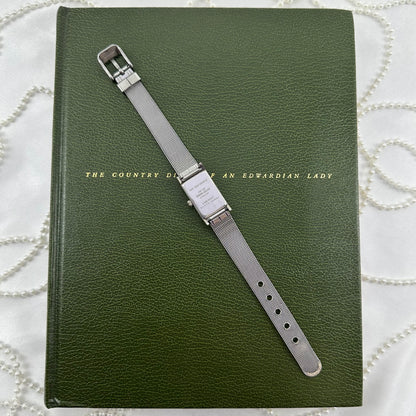 Silver Rectangular Dial Watch with Metal Mesh Band