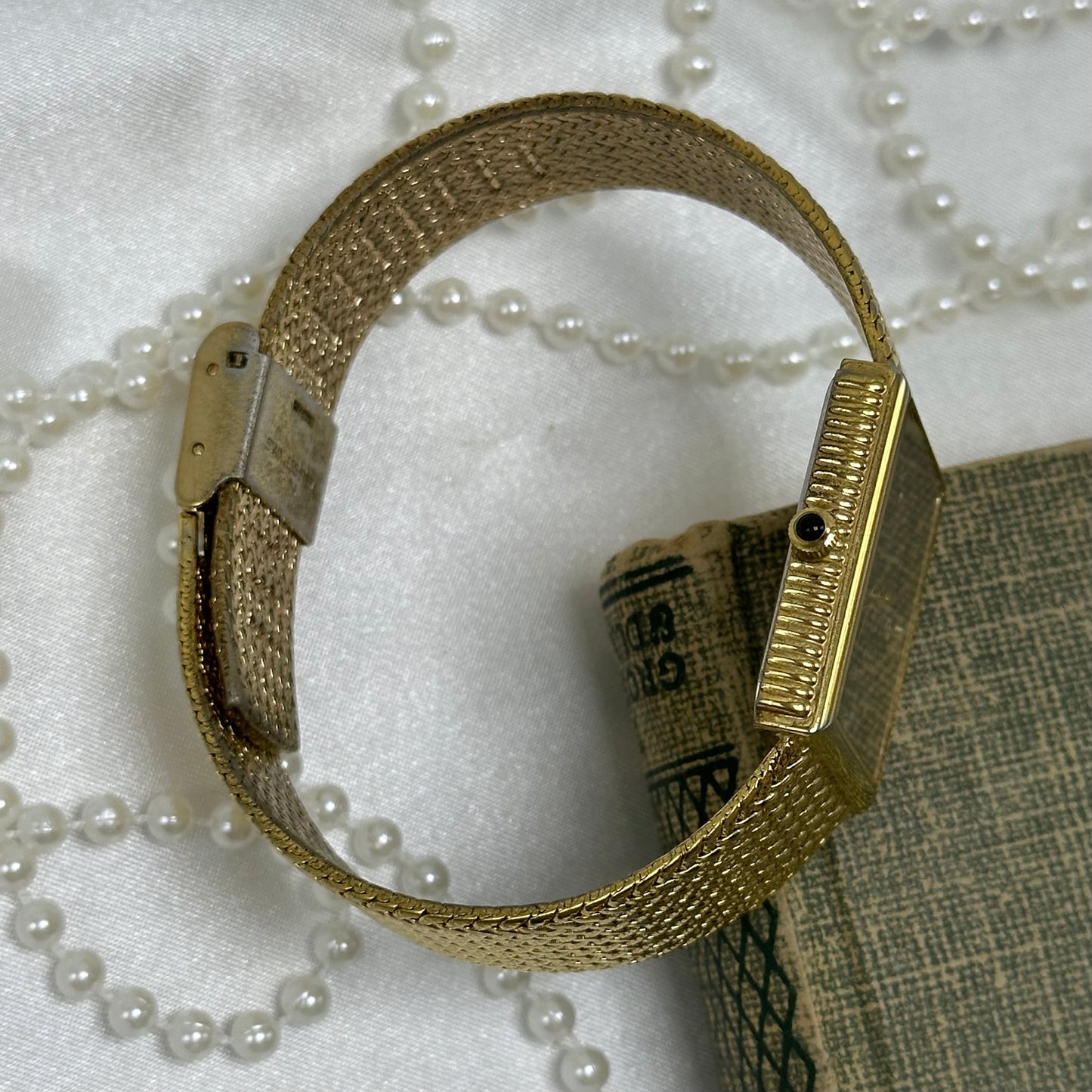 Vintage Pierre Cardin Gold Tank Watch with Black Dial and Diamond Markers