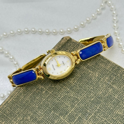Gold and Blue Lapis Lazuli Gemstone Band Watch
