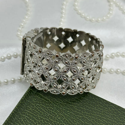 Silver Cuff Watch with Black Square Dial
