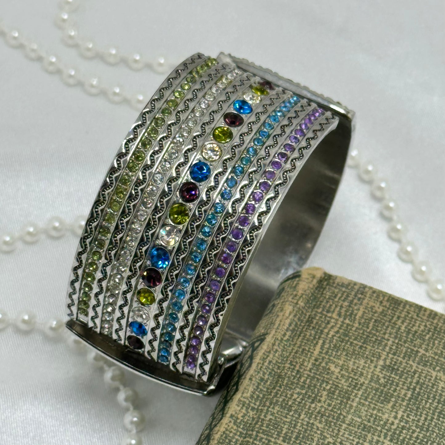 Silver Multicolor Gemstone Cuff Watch