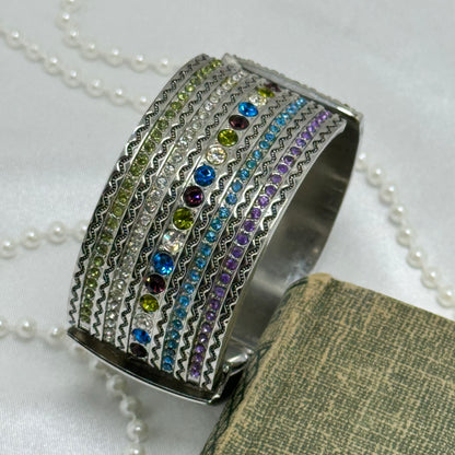Silver Multicolor Gemstone Cuff Watch