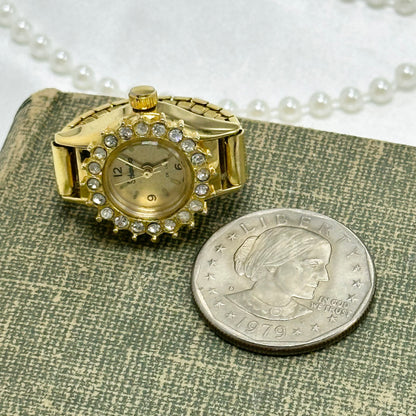 Gold Diamanté Watch Ring