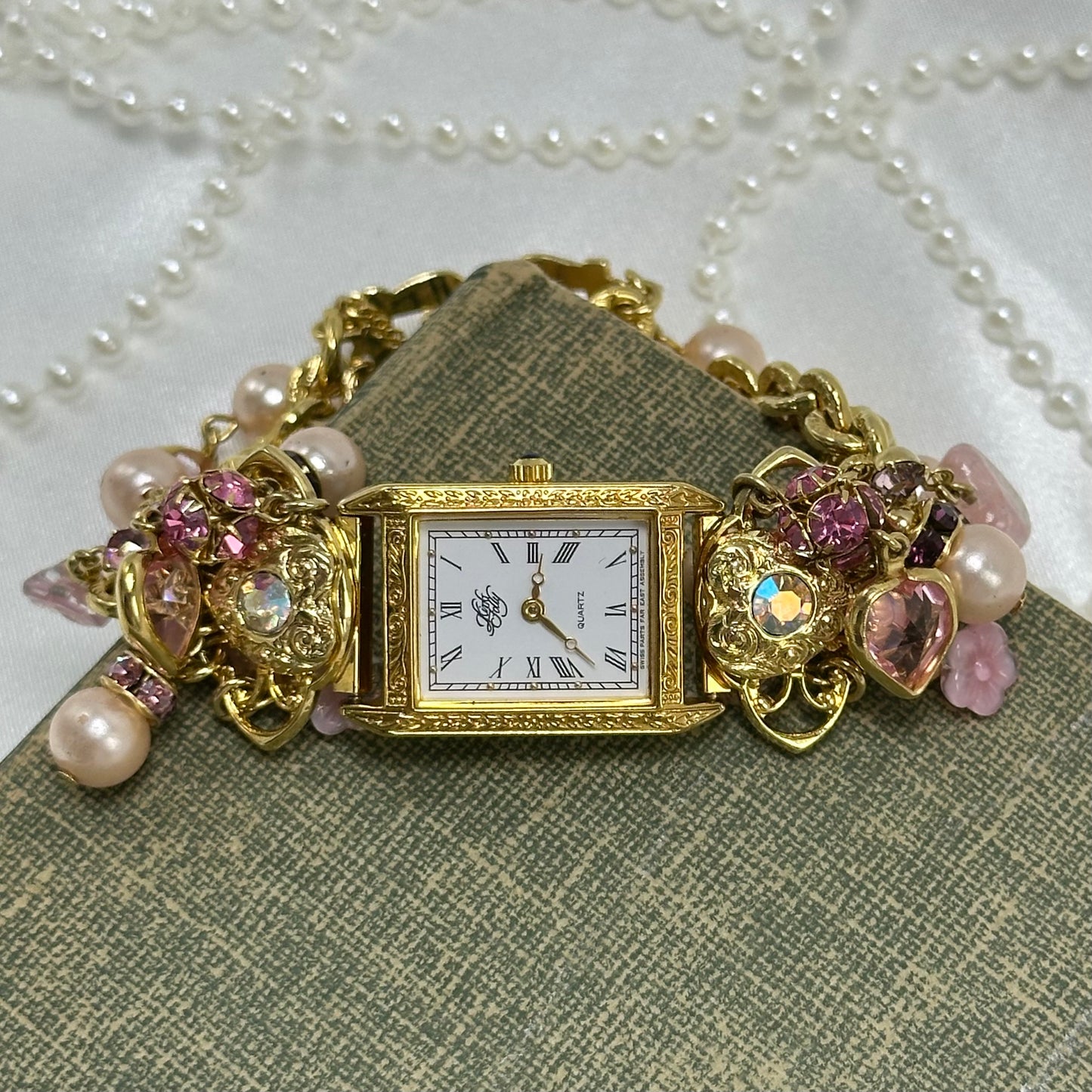 Rare Vintage Kirk's Folly Pink and Gold Charm Watch