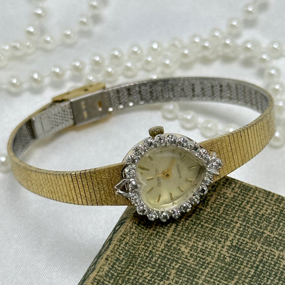 80's Gold Diamanté Heart Dial Watch