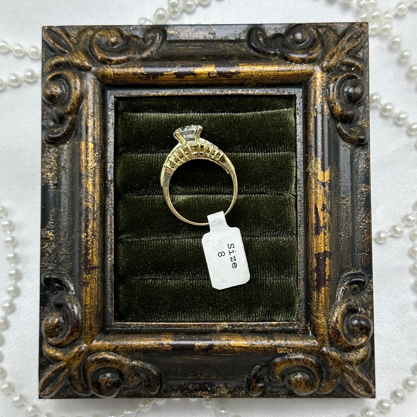 Round Cubic Zirconia Stone Vintage Deadstock Cocktail Ring 14k Gold Electroplated