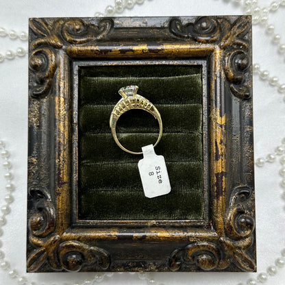 Round Cubic Zirconia Stone Vintage Deadstock Cocktail Ring 14k Gold Electroplated