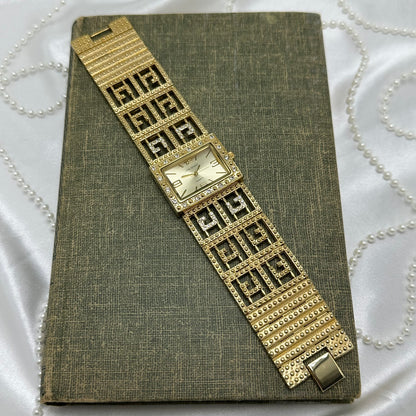 Chunky Gold Crystal Bezel Bracelet Watch