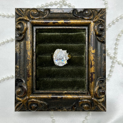 Large Teardrop Cubic Zirconia Stone Vintage Deadstock Ring 14k Gold Electroplated