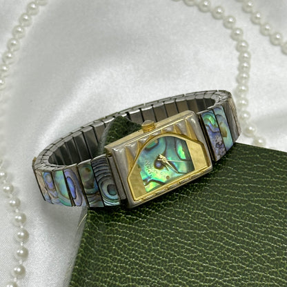 Gold Abalone Watch with Rectangular Dial