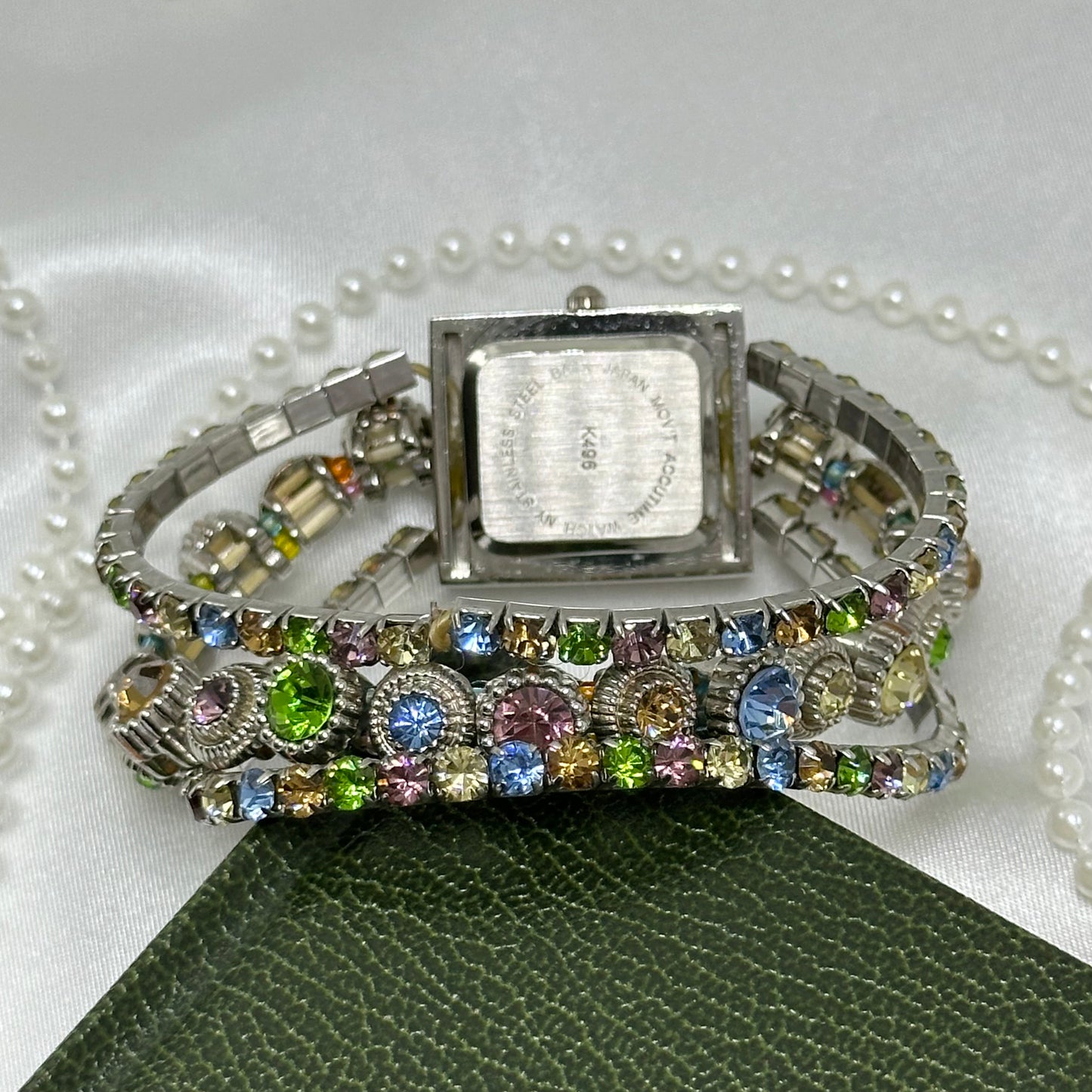 Pastel Rhinestone Watch with Mother of Pearl Dial