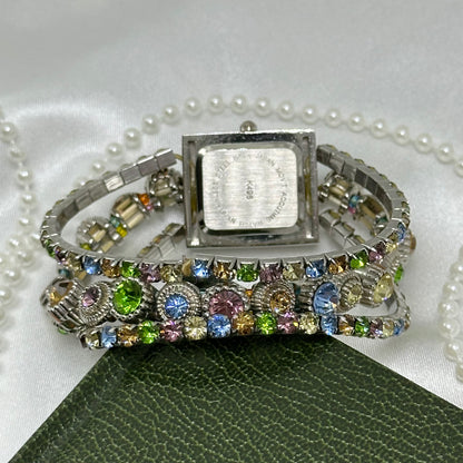 Pastel Rhinestone Watch with Mother of Pearl Dial