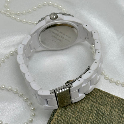 White Diamanté Dial Watch with Rose Gold Roman Numeral Markers