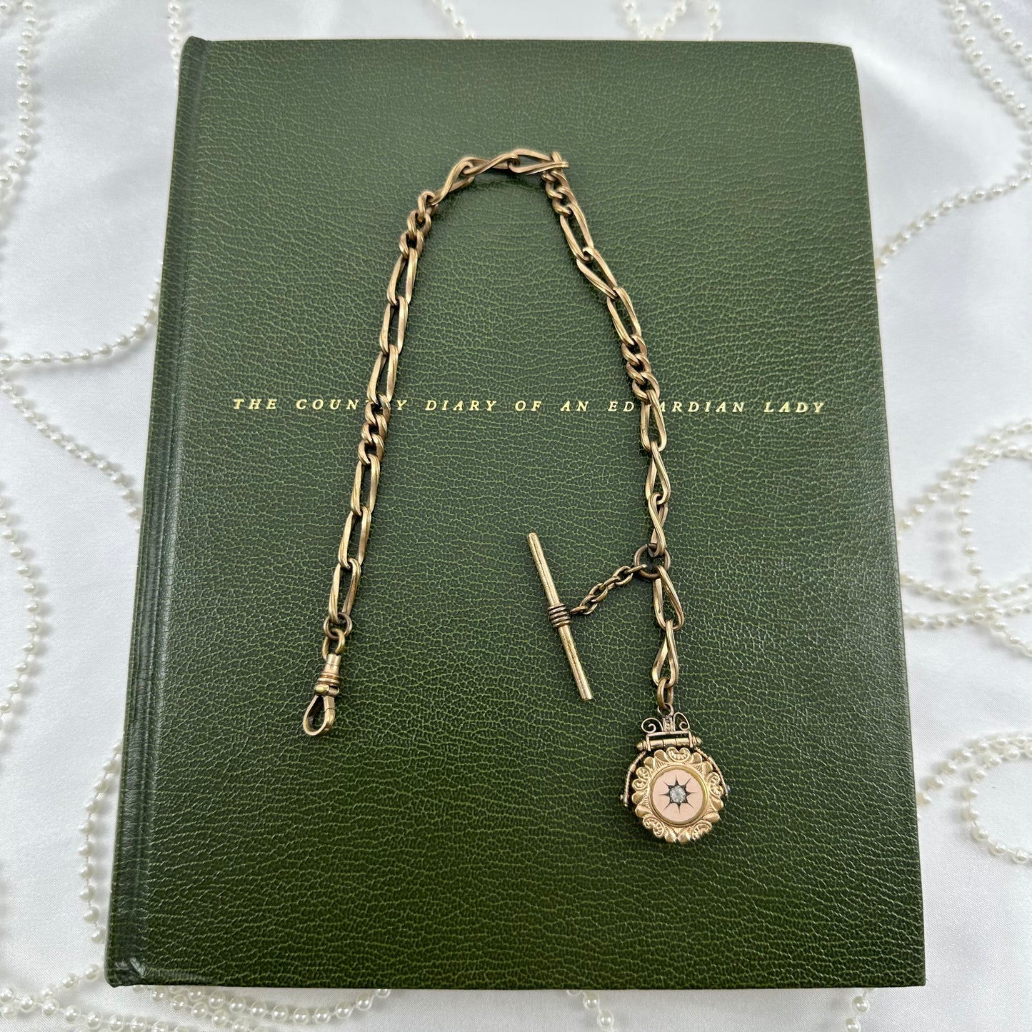 Antique Gold Filled Watch Chain with Locket and T-Bar