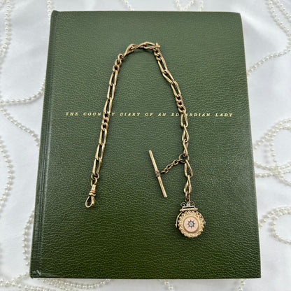 Antique Gold Filled Watch Chain with Locket and T-Bar