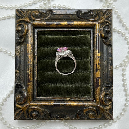 Vintage Light Pink Heart Stone Deadstock Ring Rhodium Plated