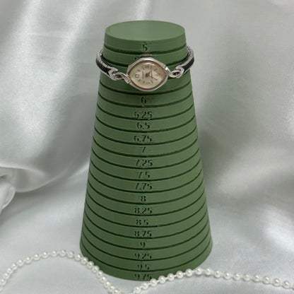 Dainty Vintage Silver Endura 17 Jewels Wind-Up Cocktail 1970's Watch with Black and Silver Band