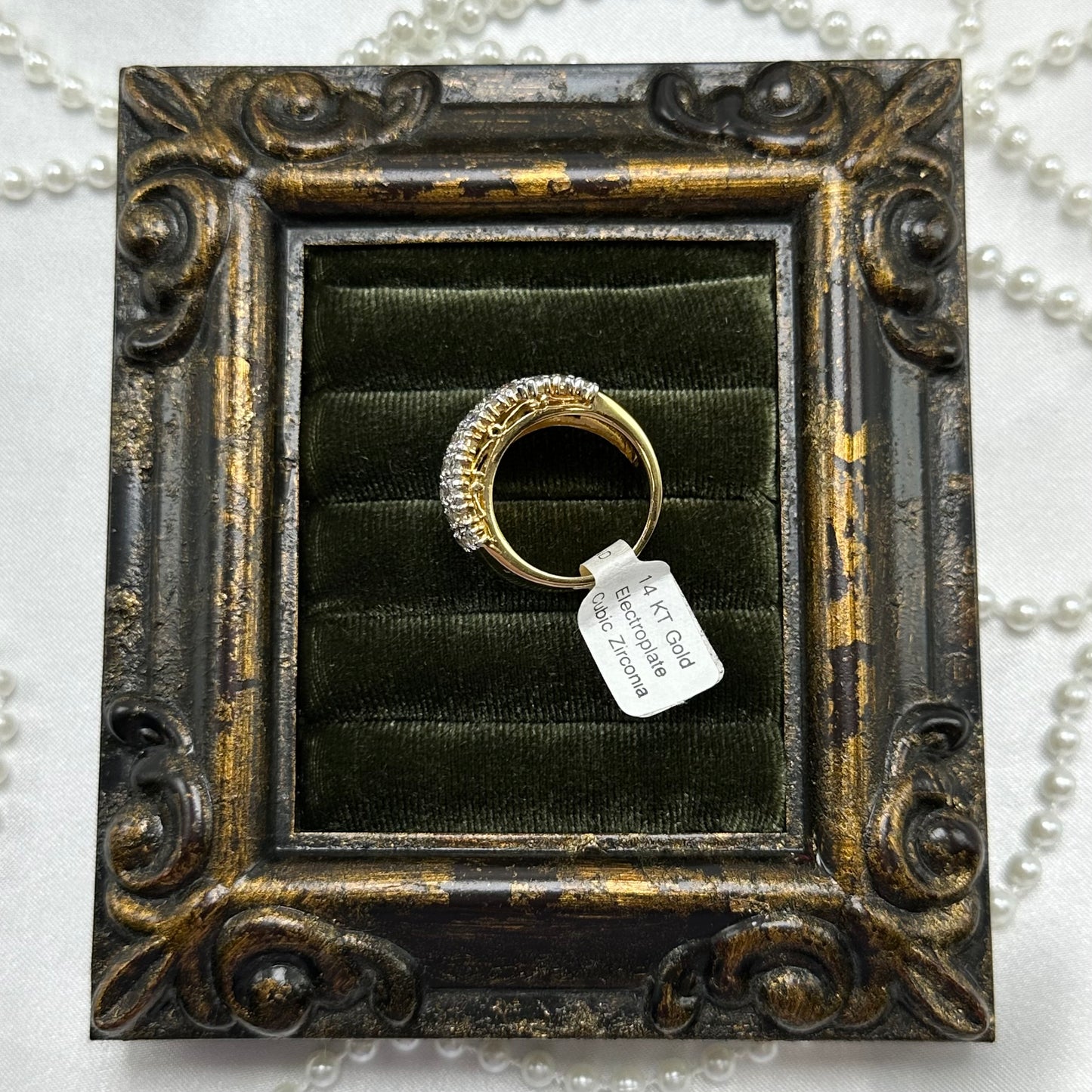 Five Row Cubic Zirconia Vintage Deadstock Ring 14k Gold Electroplate