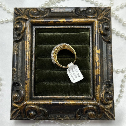 Five Row Cubic Zirconia Vintage Deadstock Ring 14k Gold Electroplate