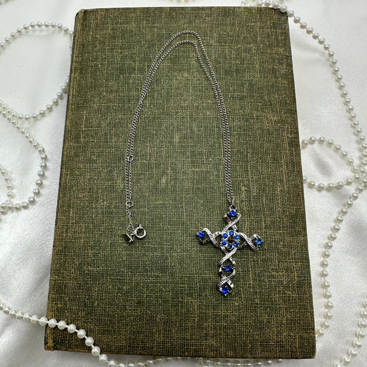Vintage Blue Sarah Coventry Cross Necklace