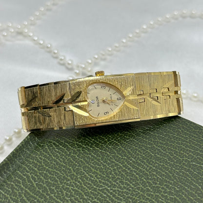 Rare Gold Vintage Bulova Tank Watch with Vine Details and Heart Dial