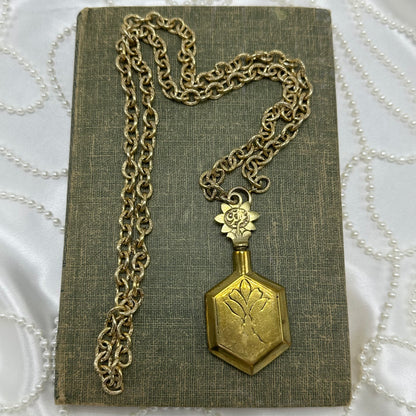 Vintage Brass Perfume Bottle Pendant On Chain Necklace