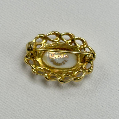 Limoges France Painted Porcelain Portrait Gold Brooch