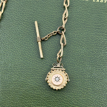 Antique Gold Filled Watch Chain with Locket and T-Bar