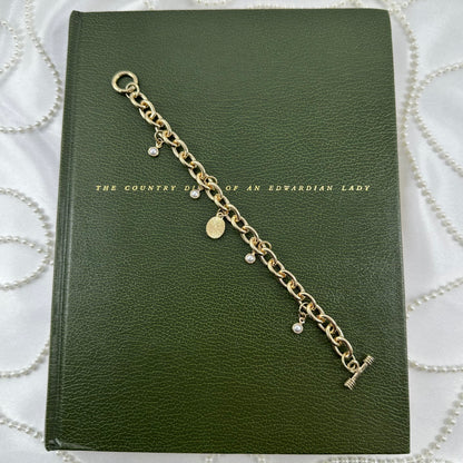 Gold Pearls and Black Cameo Charm Bracelet