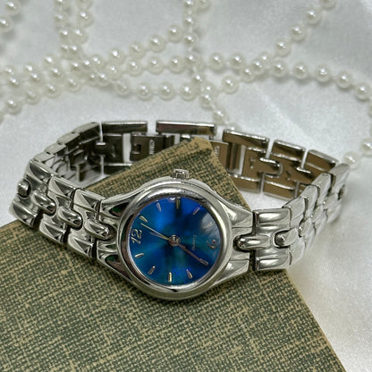 Silver Watch with Blue Iridescent Dial