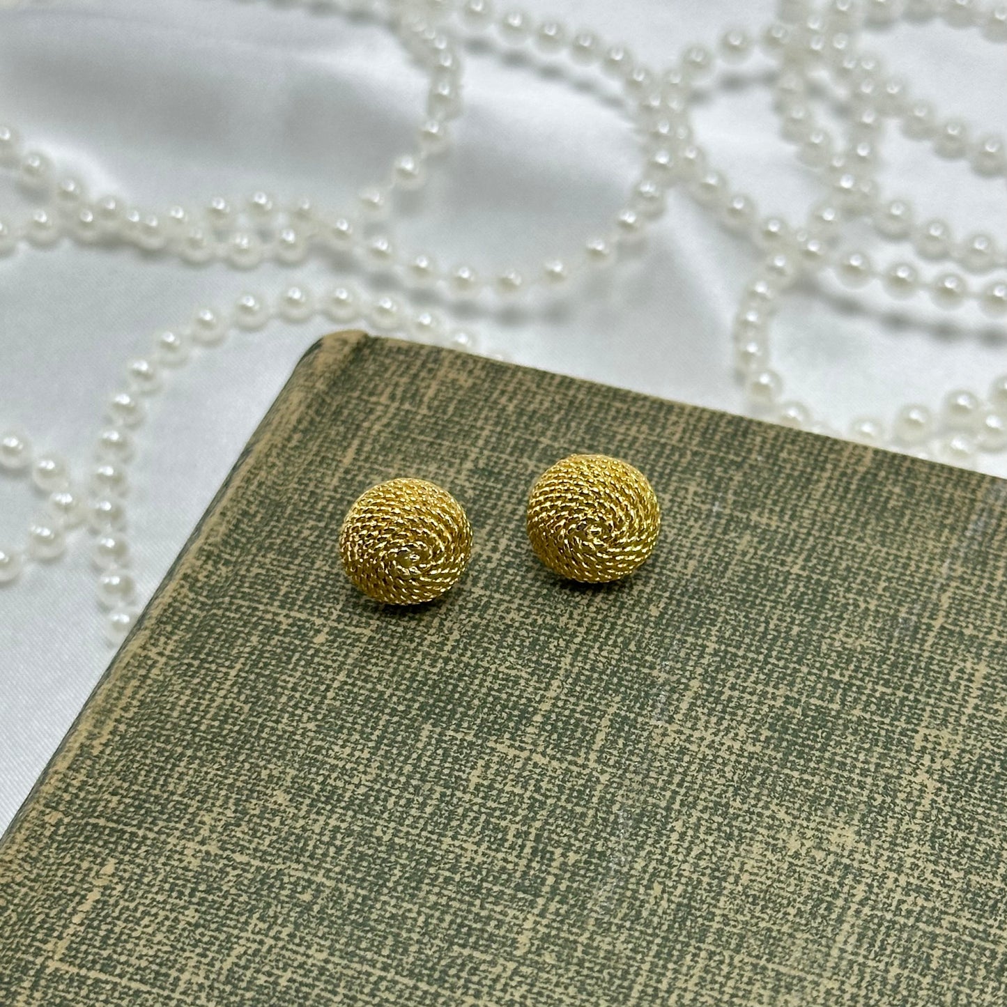 Classic Vintage Gold Rope Button Earrings
