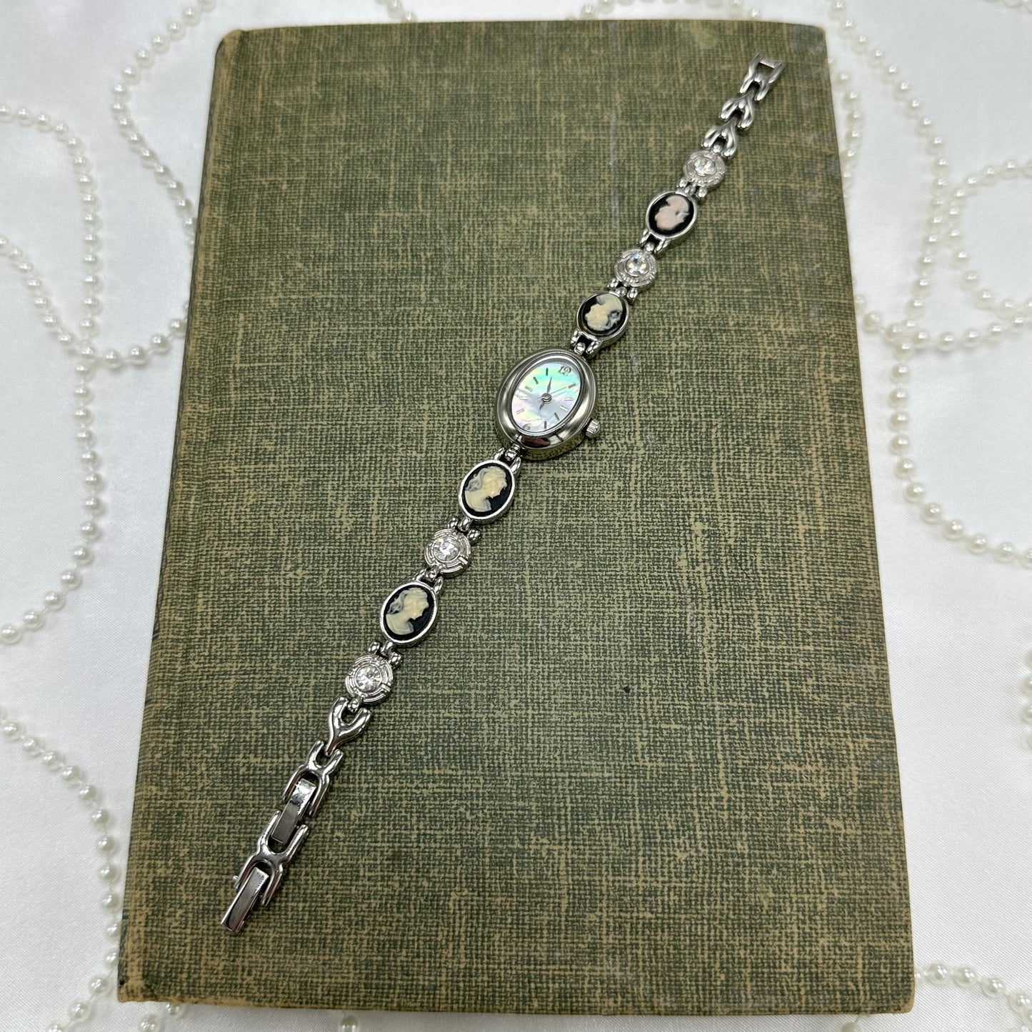 Silver Cameo Watch with Mother of Pearl Dial