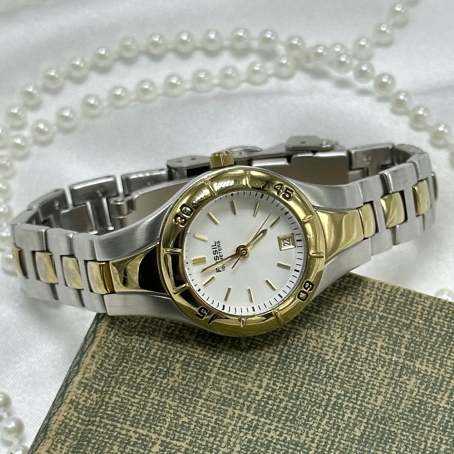 Two-Tone Fossil Watch with Rotating Bezel