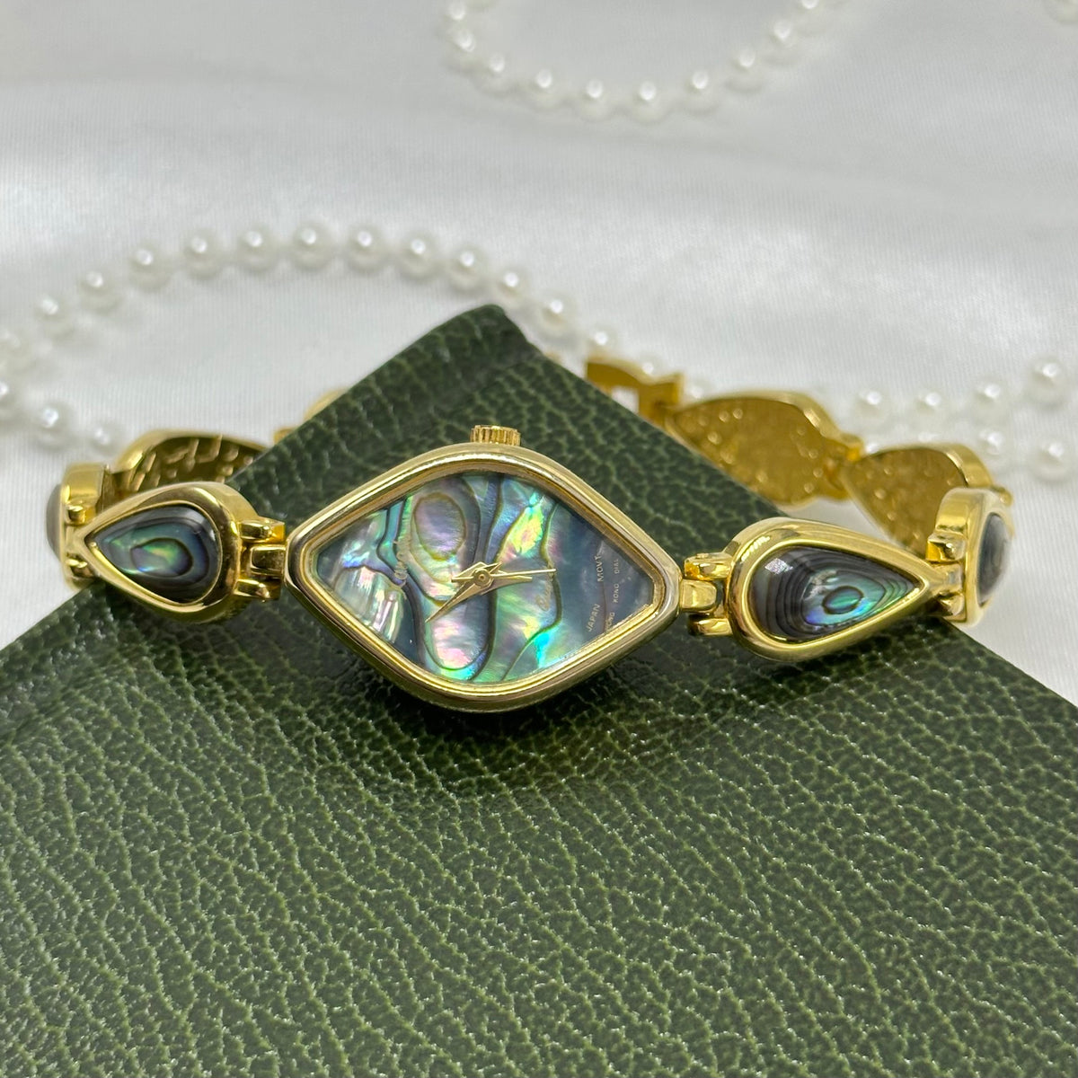 Gold Abalone Watch with Diamond Shaped Dial