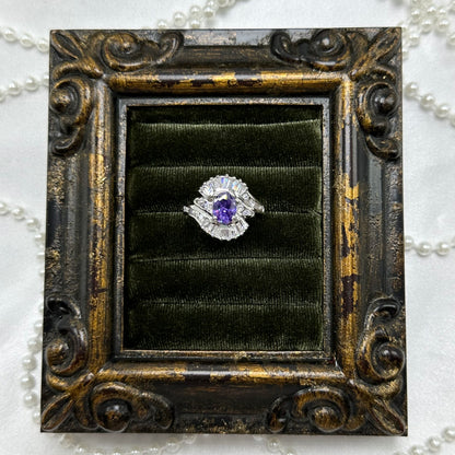 Vintage Light Purple Oval Stone Deadstock Cocktail Ring Rhodium Plated
