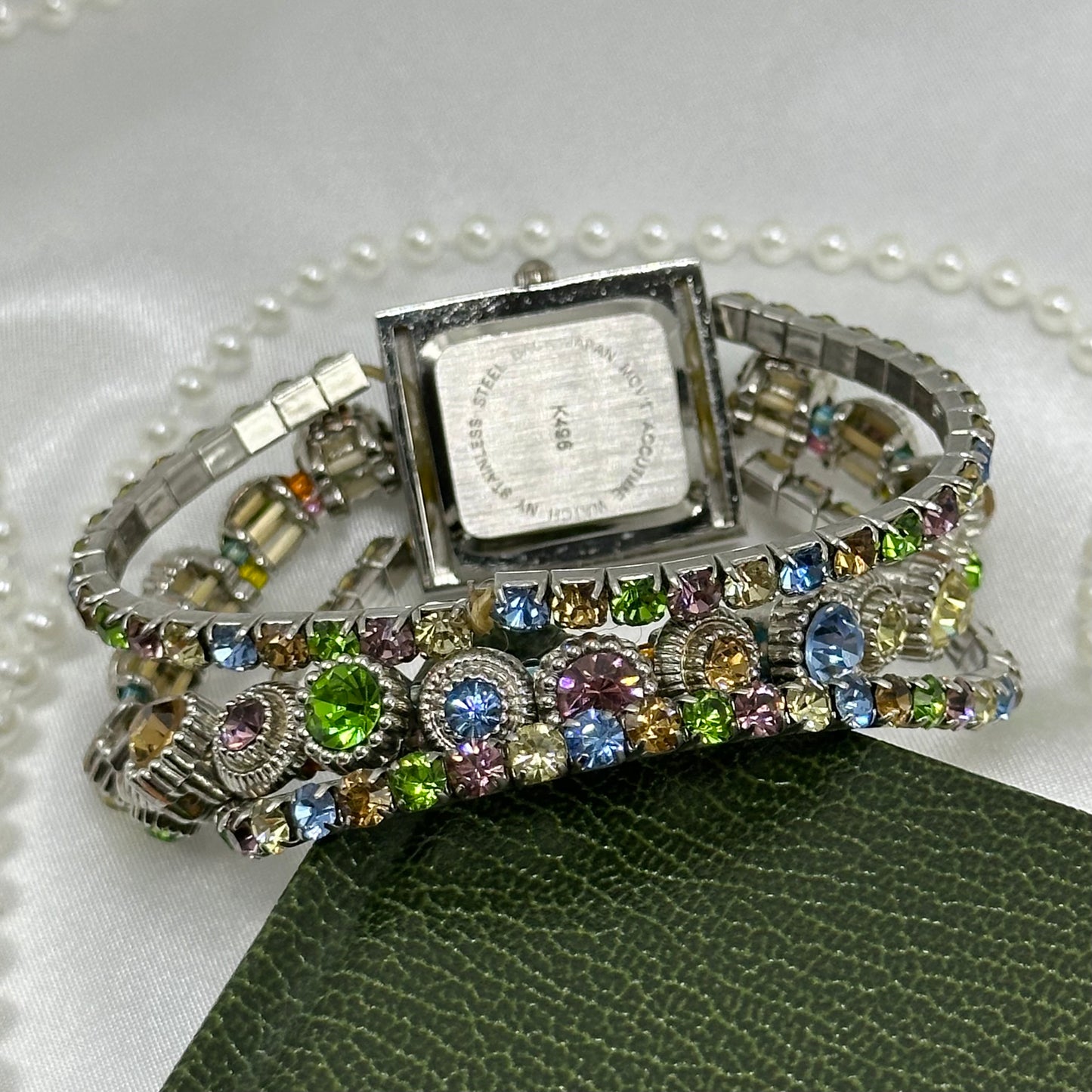 Pastel Rhinestone Watch with Mother of Pearl Dial